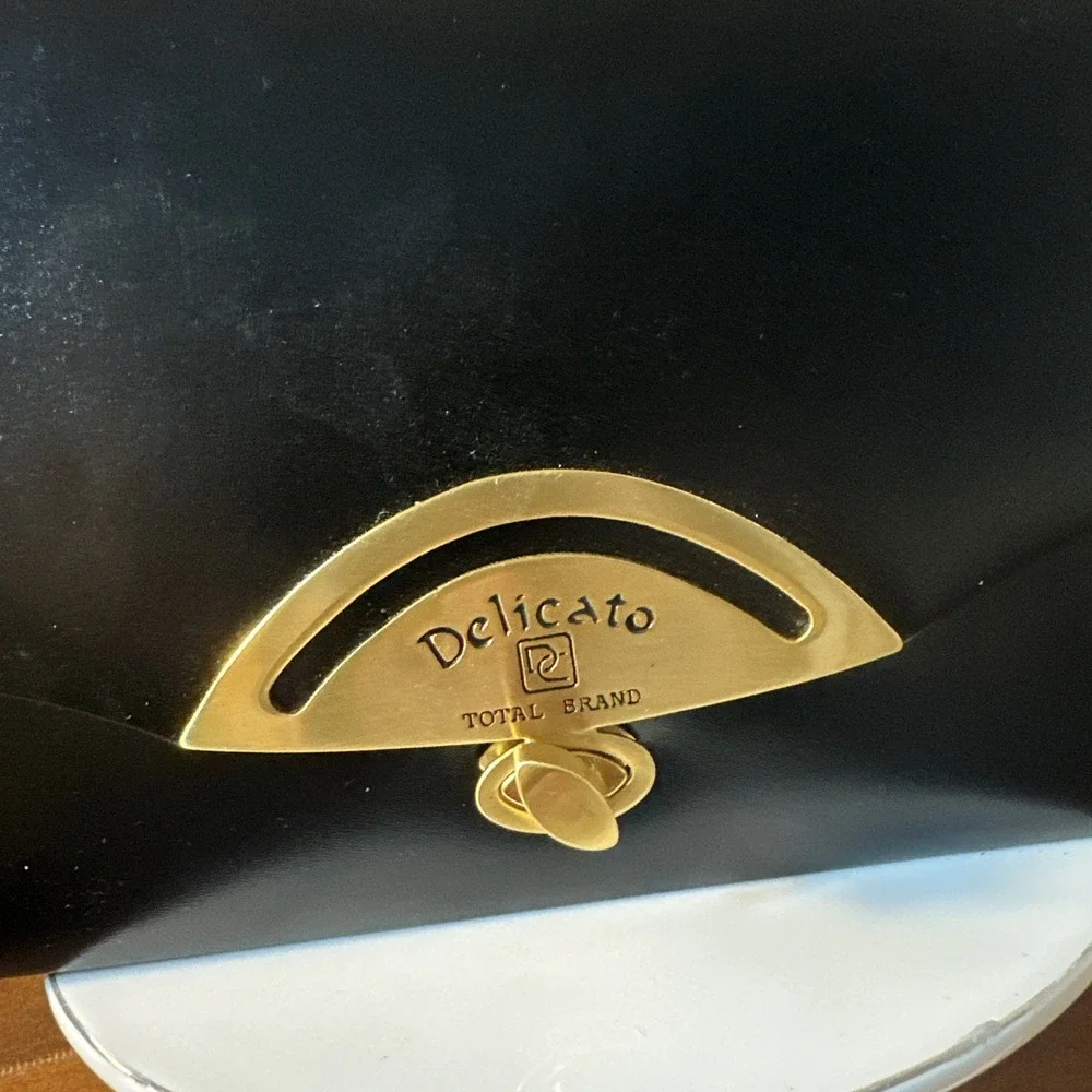 Delicato-Makay Black, Baguette Purse, Black Leather 14X7 Gold Hardware *Read